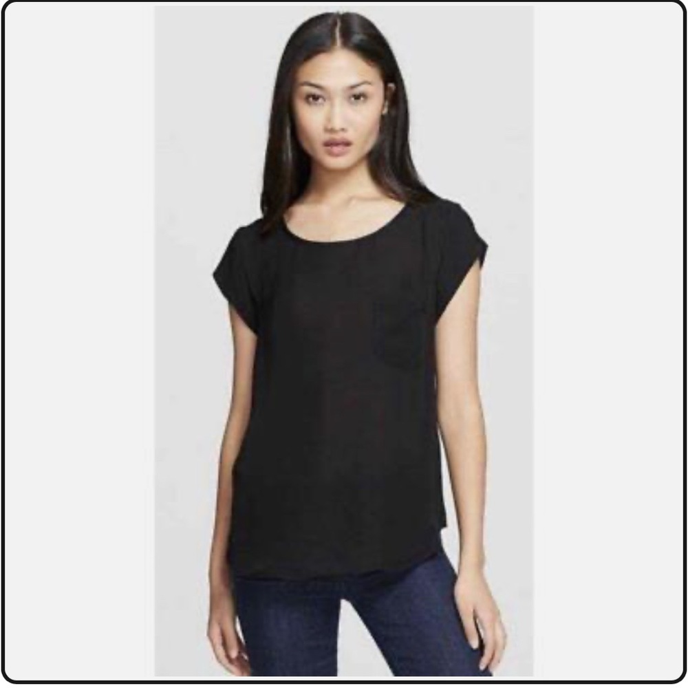 Joie Black Scoop-Neck Short Sleeve Pocket Top